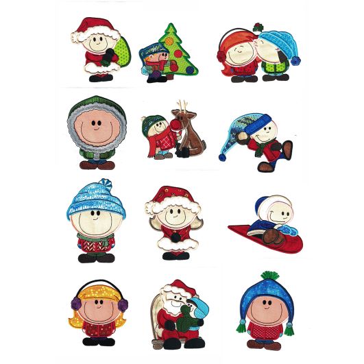 Christmas Cuties Kids Applique Machine Embroidery Designs by JuJu