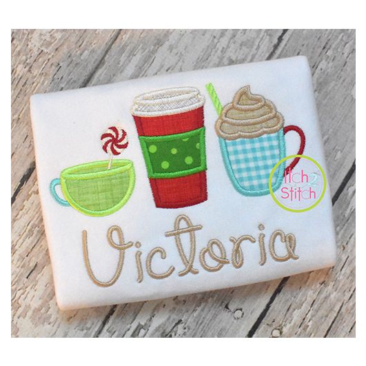 Christmas Drinks Trio Applique | Machine Embroidery Designs by JuJu