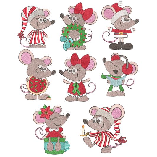 Christmas Mice Filled Stitch Machine Embroidery Designs By JuJu