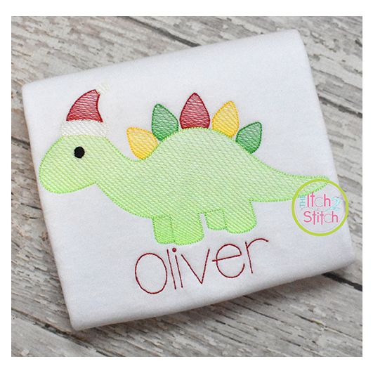 Christmas Stegosaurus Sketch | Machine Embroidery Designs by JuJu