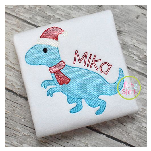 Christmas T-Rex Sketch | Machine Embroidery Designs by JuJu