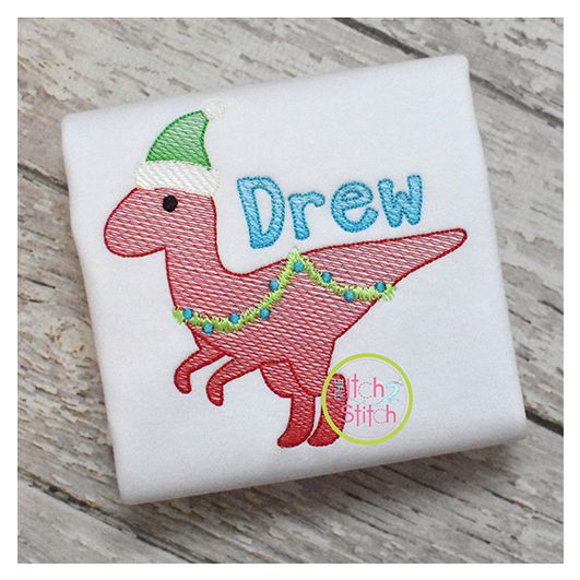 Christmas Velociraptor Sketch | Machine Embroidery Designs by JuJu