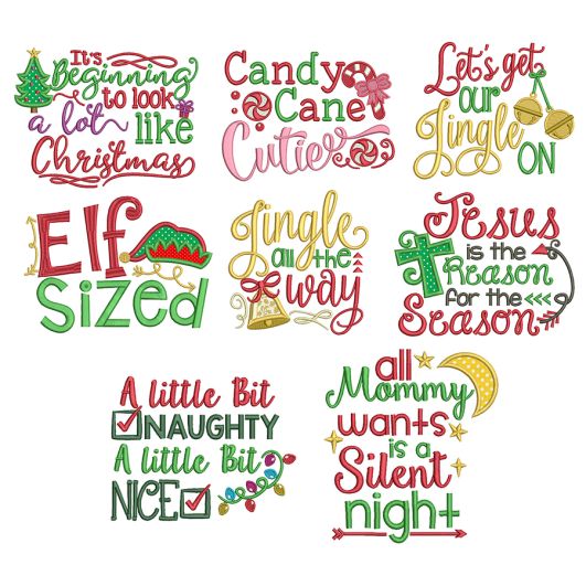 Christmas Word Art Set 1 4x4 hoop only Machine Embroidery Designs by JuJu

