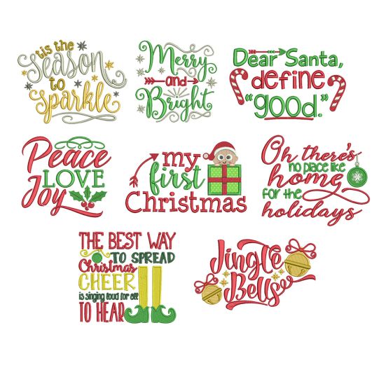 Christmas Word Art Set 4 Machine Embroidery Designs by JuJu
