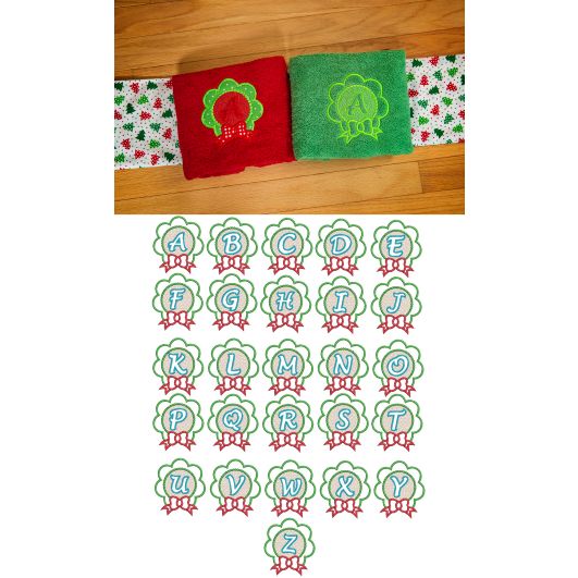 Christmas Wreath Embossed Monogram Alphabet Machine Embroidery Designs by JuJu