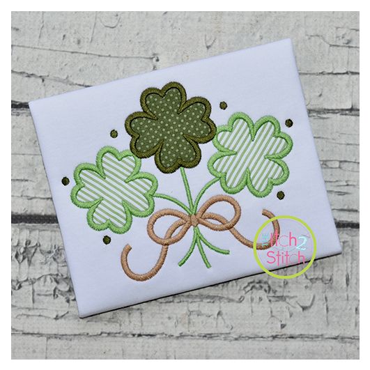 Clover Trio with Bow Applique Design | Machine Embroidery Designs by JuJu