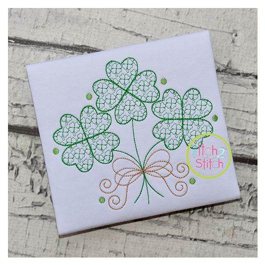 Clover Trio with Bow Motif Embroidery Design | Machine Embroidery Designs by JuJu