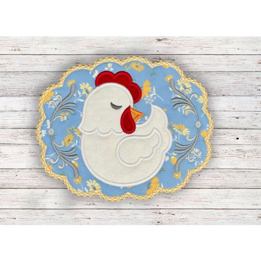 ITH Scalloped Chicken Coaster | Machine Embroidery Designs by JuJu