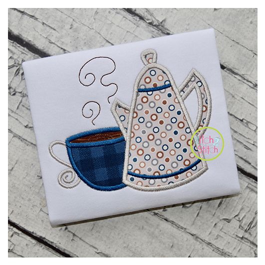 Coffee Pot Applique | Machine Embroidery Designs by JuJu