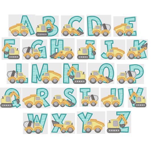 Construction Applique Alphabet | Machine Embroidery Designs by JuJu