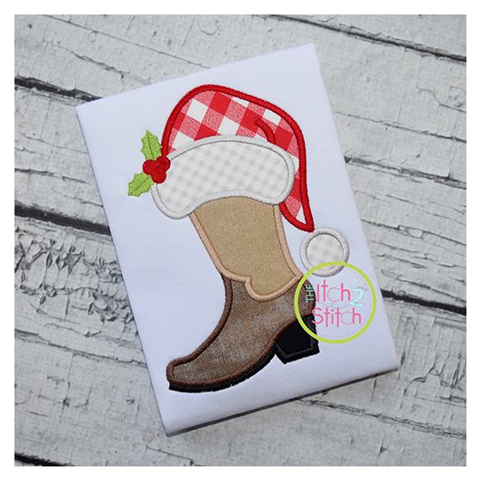 Cowboy Boot Santa Hat Applique | Machine Embroidery Designs by JuJu