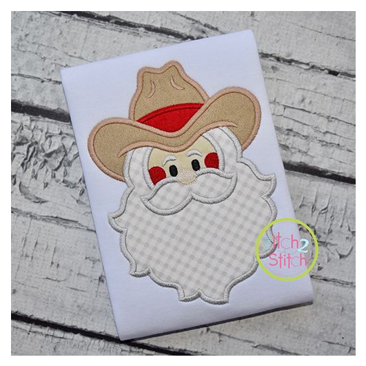 Cowboy Santa Face Applique | Machine Embroidery Designs by JuJu