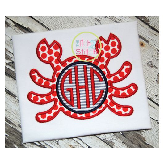 Crab Monogram Applique | Machine Embroidery Designs by JuJu