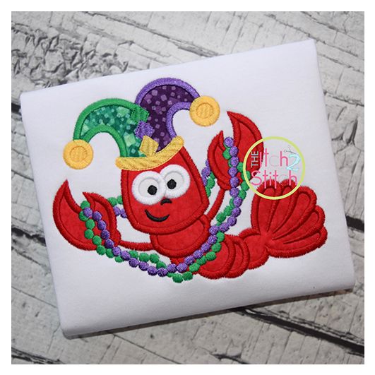Crawfish Mardi Gras Applique | Machine Embroidery Designs by JuJu