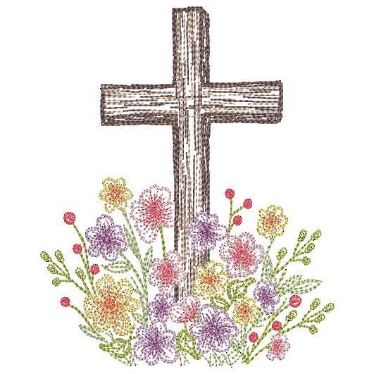 Elegant Easter Cross Vintage Sketch | Machine Embroidery Designs by JuJu