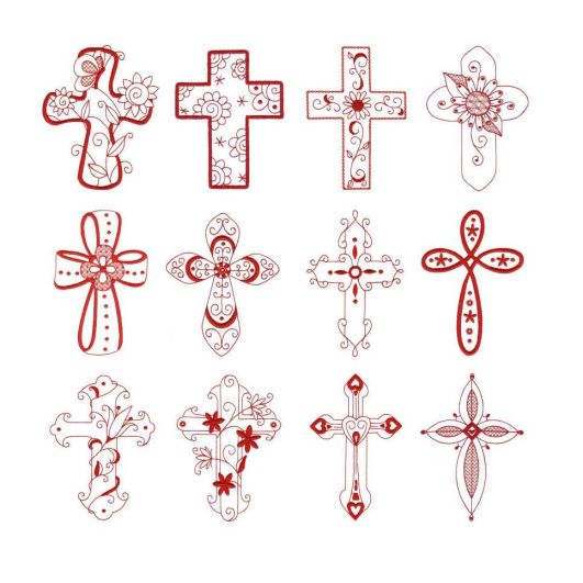 Redwork Crosses Machine Embroidery Designs by JuJu