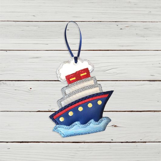 ITH Cruise Ship Ornament | Machine Embroidery Designs by JuJu
