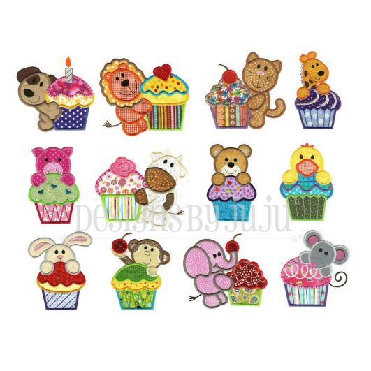 Cupcake Critters Applique Machine Embroidery Designs by JuJu 