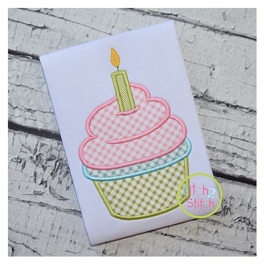 Cupcake with Candle Applique | Machine Embroidery Designs by JuJu