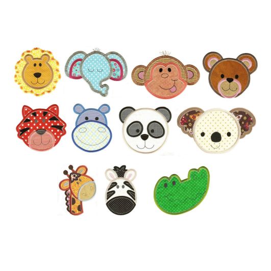 Cute Animal Faces Set 2 Applique Machine Embroidery Designs by JuJu 