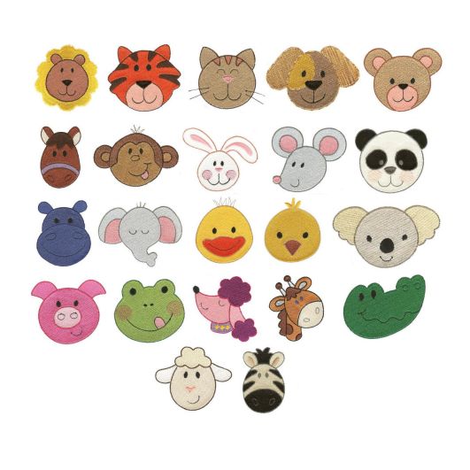Cute Animal Faces Filled Machine Embroidery Designs by JuJu