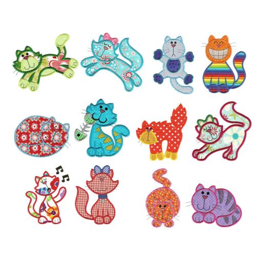 Crazy Cats Applique Machine Embroidery Designs by JuJu 