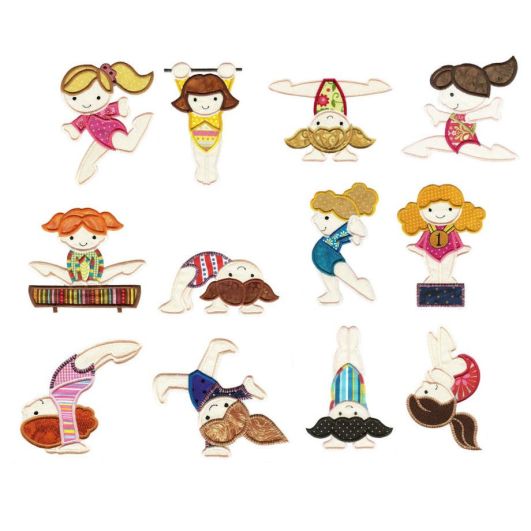 Cute Gymnasts Applique Machine Embroidery Designs by JuJu 