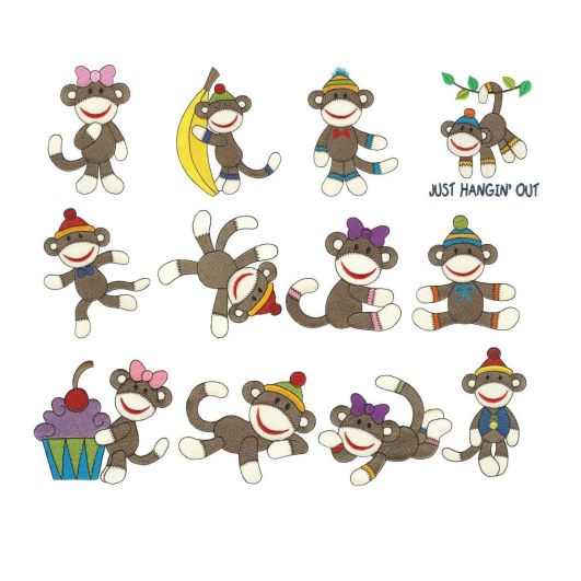 Sweet Sock Monkeys Filled Machine Embroidery Designs by JuJu