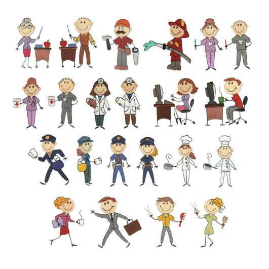 Stix Family Occupations Machine Embroidery Designs by JuJu