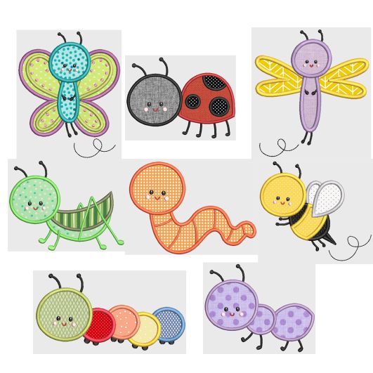 Cute Bugs Applique Machine Embroidery Designs by JuJu 