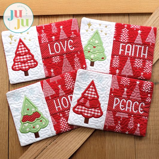 Pine Tree Mug Rug - Peace by Oma's Place | Machine Embroidery Designs by JuJu