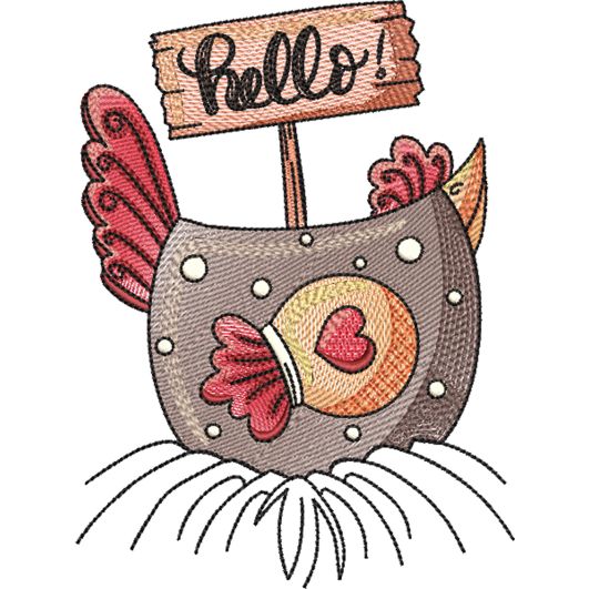 Chicken Hello Word Art Embroidery Design | Machine Embroidery Designs by JuJu