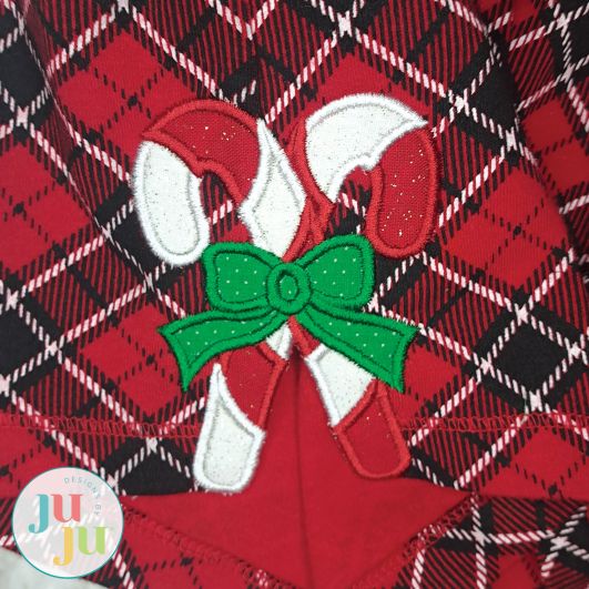 Candy Canes Bow Side Seam Cutaway Applique Embroidery Design | Machine Embroidery Designs by JuJu