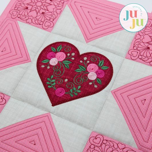 In The Hoop Valentine Mini Quilt Project | Machine Embroidery Designs by JuJu