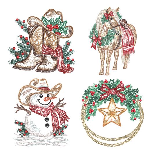 Country Western Christmas Embroidery Set | Machine Embroidery Designs by JuJu