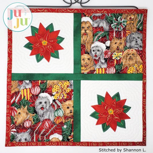 Poinsettia Mini Quilt by Oma's Place | Machine Embroidery Designs by JuJu