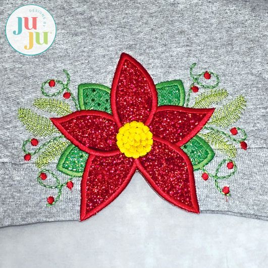 Poinsettia Side Seam Cutaway Applique Embroidery Design | Machine Embroidery Designs by JuJu