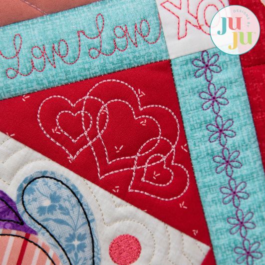 In The Hoop Heartfelt Whimsy Valentine Wall Hanging | Machine Embroidery Designs by JuJu