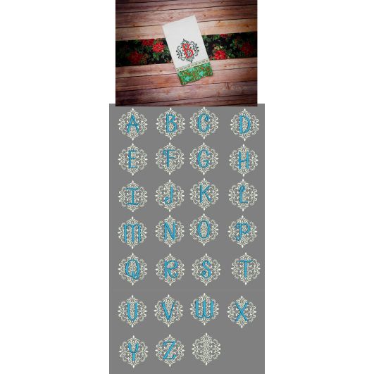 Elegant Damask Monogram Alphabet Machine Embroidery Designs by JuJu