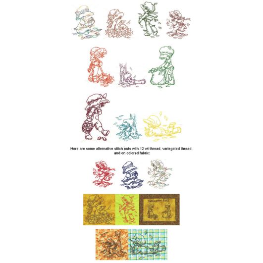 Autumn Sunbonnets Redwork Machine Embroidery Designs by JuJu