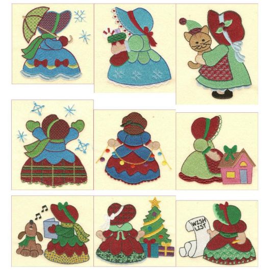 Sunbonnet Belles Christmas Machine Embroidery Designs by JuJu