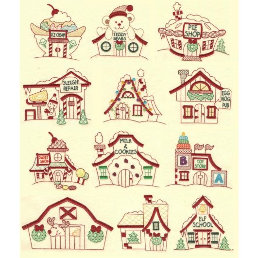 North Pole Village Colorwork Set 1 Machine Embroidery Designs by JuJu