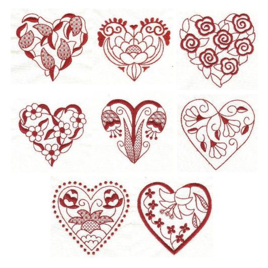Jacobean Hearts Redwork
