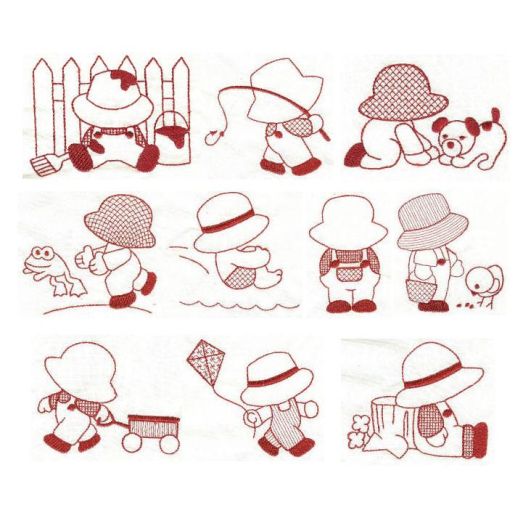 Sunbonnet Sam Redwork Machine Embroidery Designs by JuJu