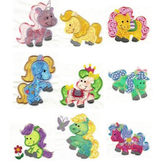 Pretty Ponies Applique Machine Embroidery Designs by JuJu 