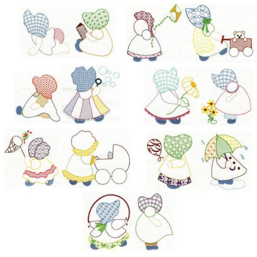 Simply Sunbonnets Colorwork 4x4 Machine Embroidery Designs by JuJu