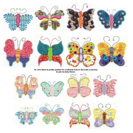 Fun Spring Butterflies Applique Machine Embroidery Designs by JuJu 