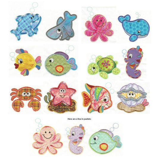 Critters of the Sea Applique Machine Embroidery Designs by JuJu 