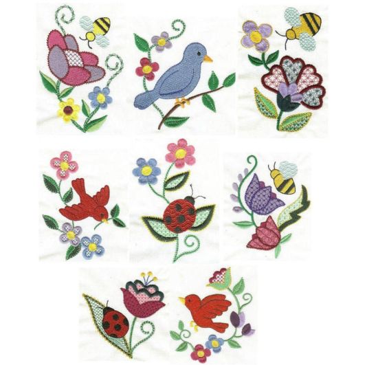 Springtime Jacobean Machine Embroidery Designs by JuJu