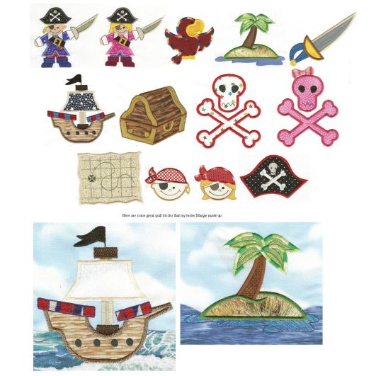 Pirates Arrgghh! Applique Machine Embroidery Designs by JuJu 